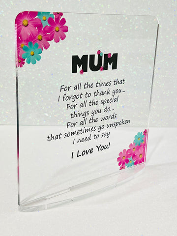 Acrylic Plaque -"MUM" with thank you message